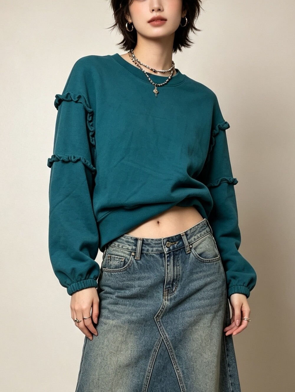 Rebecca Minkoff Ruffle Sleeve Crewneck 100% Cotton Sweatshirt Size S